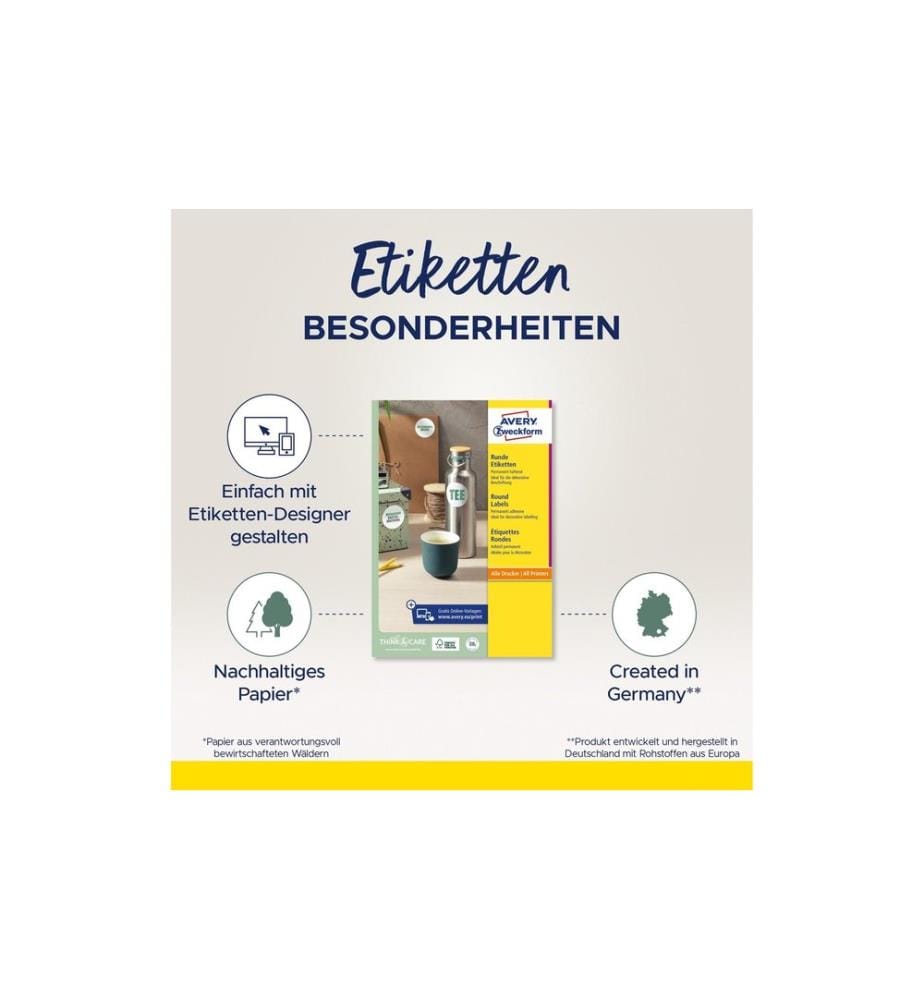 AVERY - Zweckform Étiquettes rondes L3416-100 Ø 60 mm