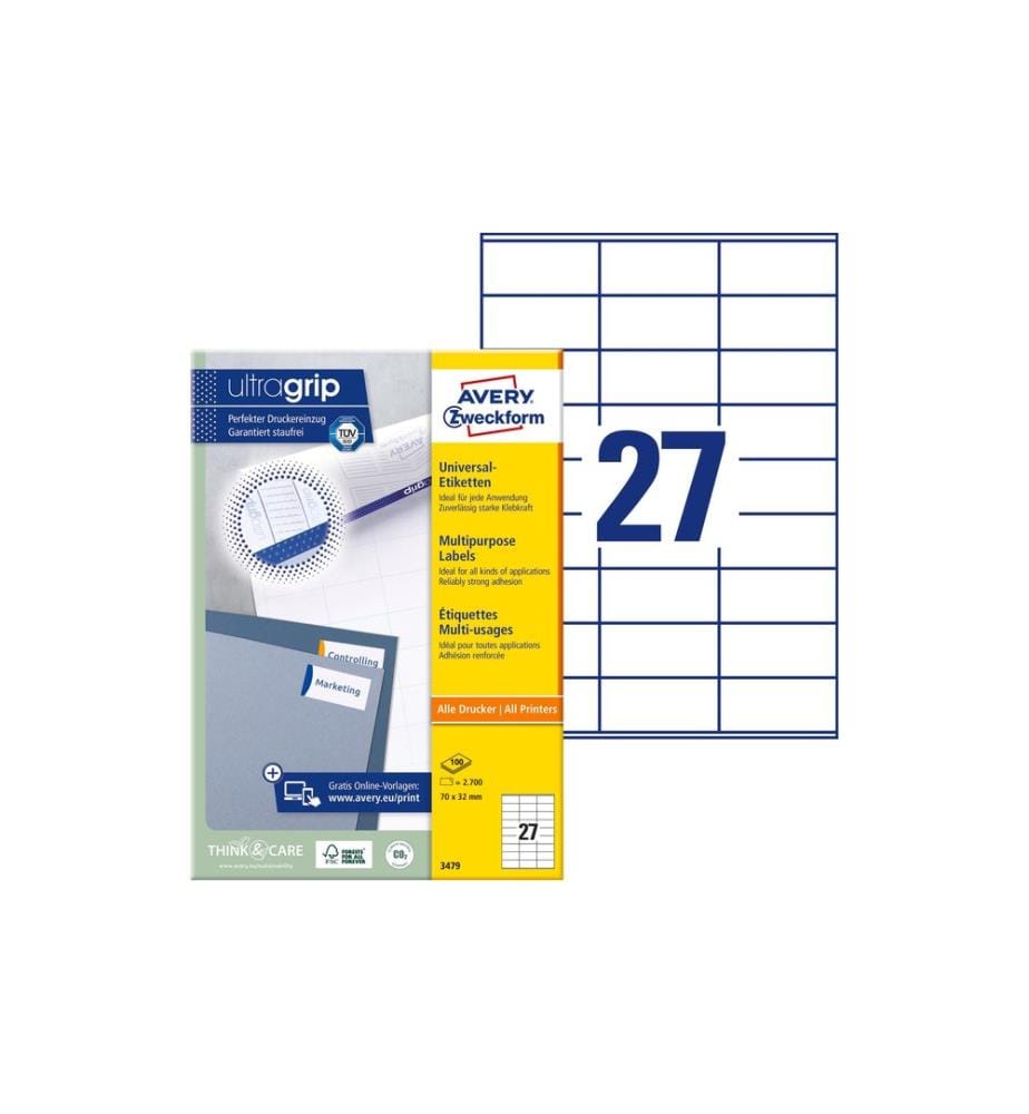 AVERY - Zweckform Étiquettes universelles 3479 70 x 32 mm, 100 feuille