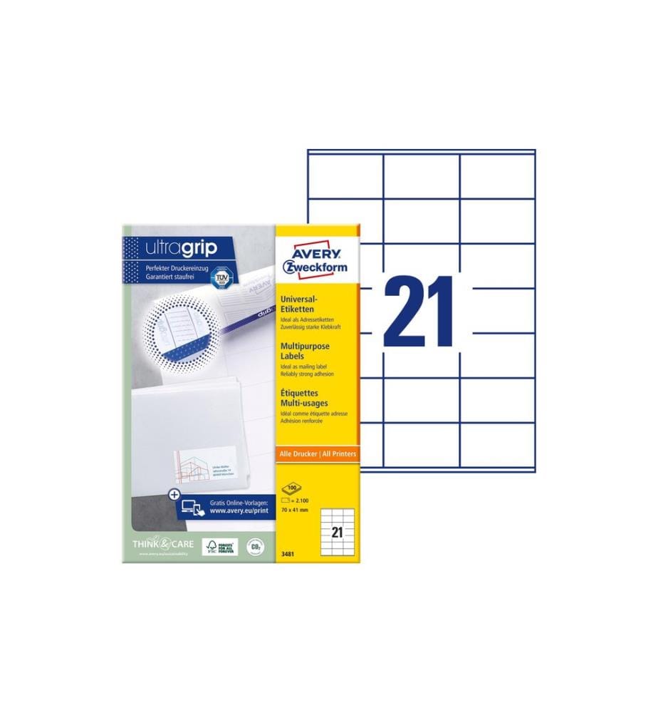 AVERY - Zweckform Étiquettes universelles 3481 70 x 41 mm, 100 feuille