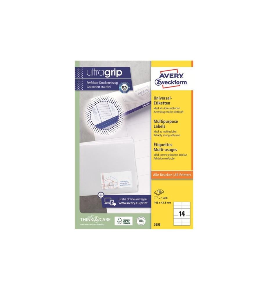 AVERY - Zweckform Étiquettes universelles 3653 105 x 42.3 mm, 100 feuille