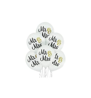 BELBAL - Ballon de baudruche Mr & Mrs Doré/Noir/Blanc, Ø 30 cm, 50 pièces