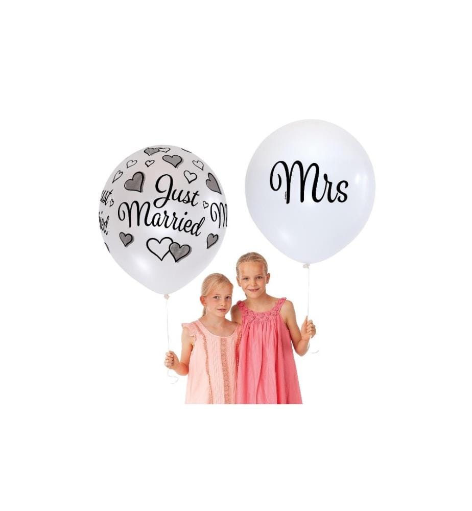 BELBAL - Ballon de baudruche Just Married Blanc, Ø 60 cm, 2 pièces