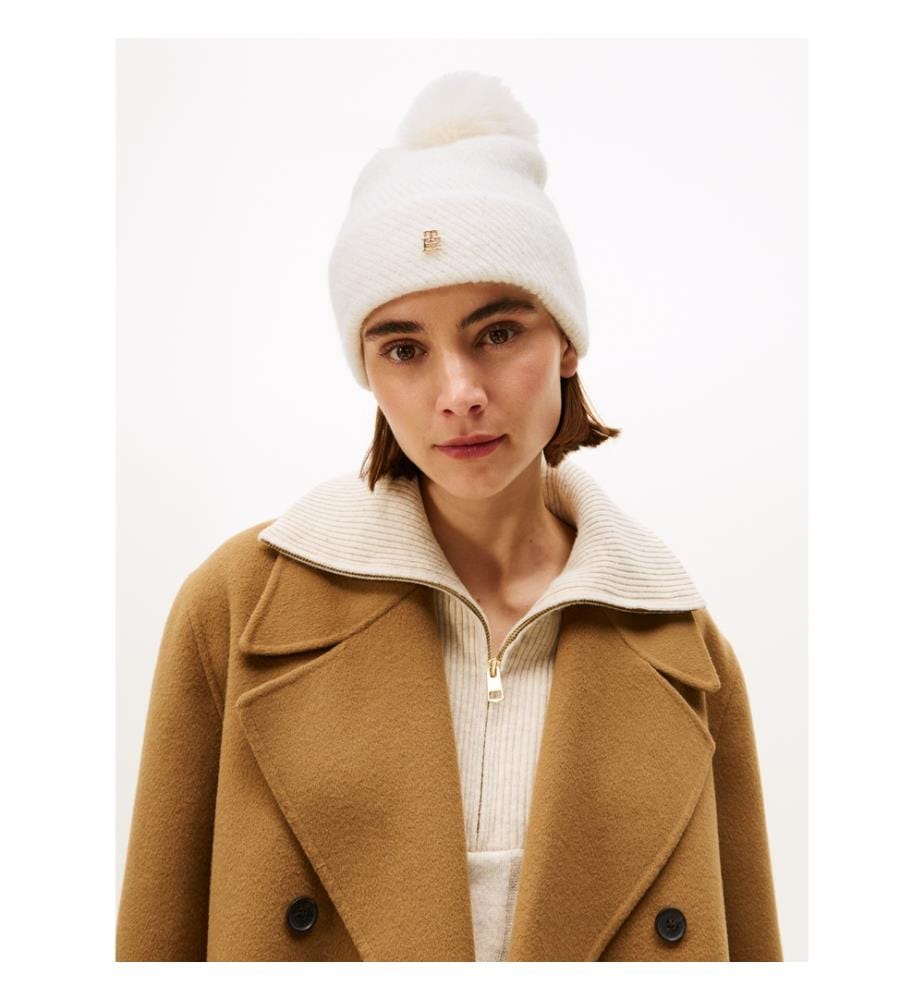 Cappello chic in filo metallico con pompon - Bianco