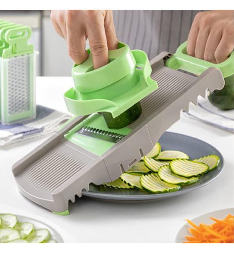 Râpe mandoline pliante Choppie 6 en 1 - Vert et Gris