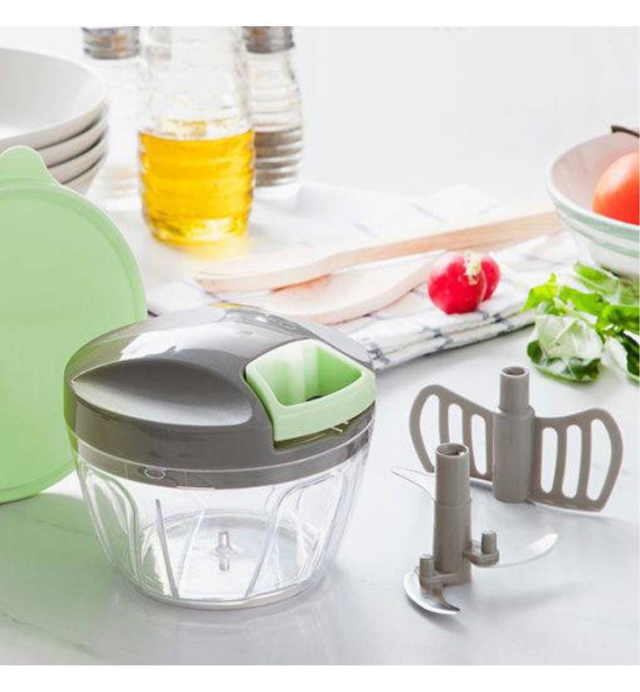 Mini hachoir manuel avec cordelette Spinop - Vert et Gris
