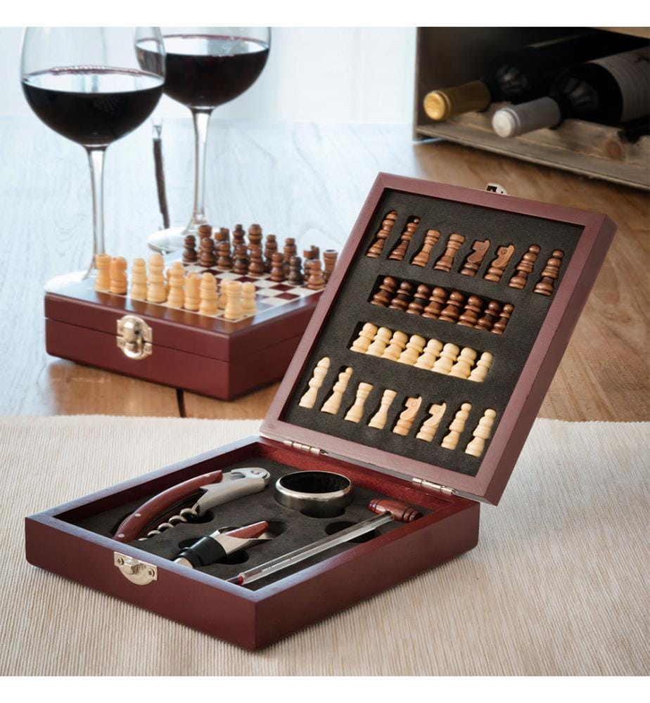 Set D'Échecs et De Vin 37 Pièces - Marron