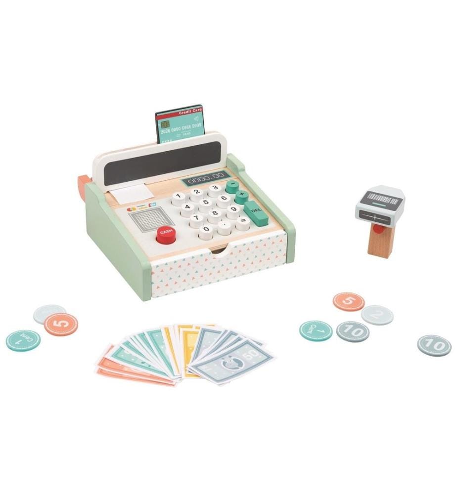 SPIELBA - Holzspielwaren Argent de jeu Caisse avec scanner + calculatrice en bois