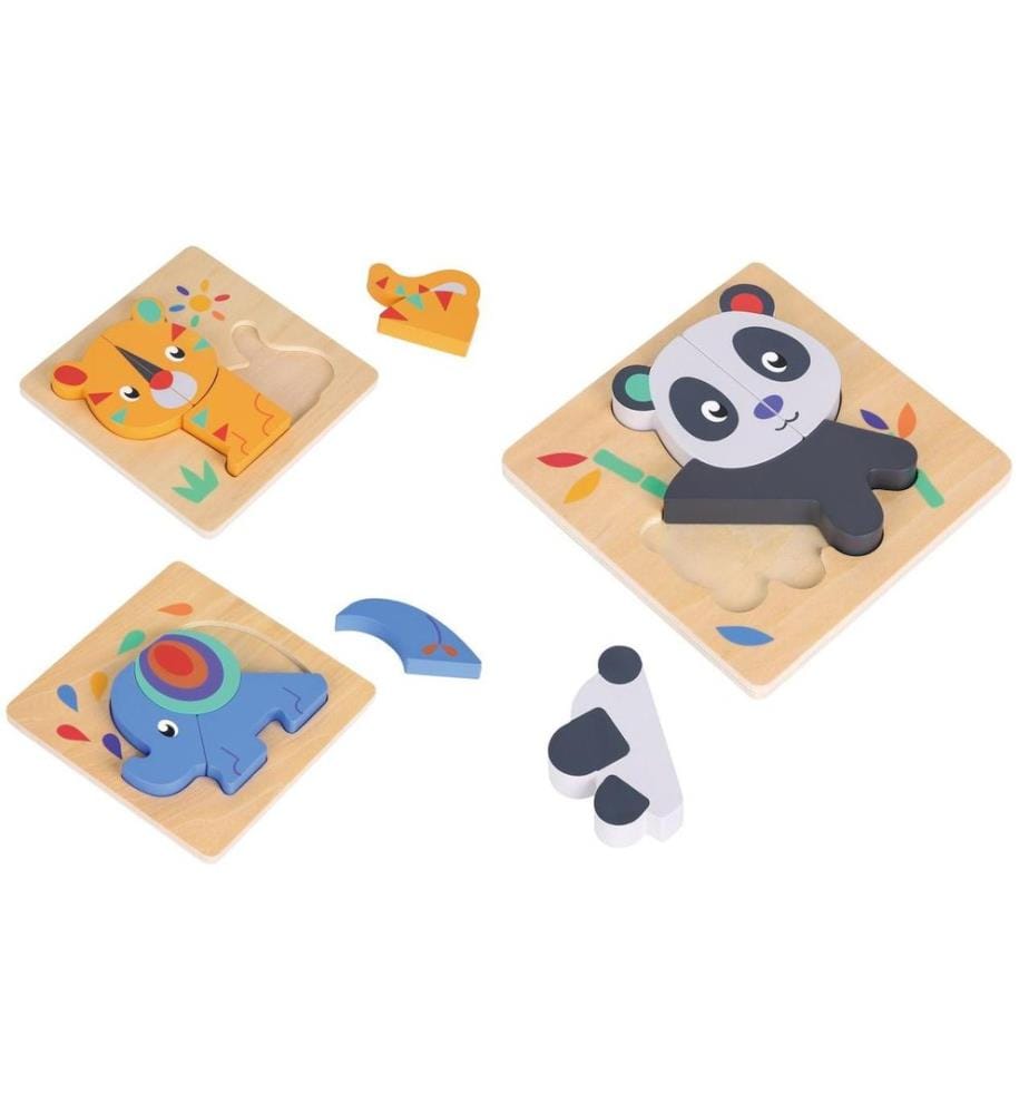 SPIELBA - Holzspielwaren Ensemble de puzzles avec panda, éléphant, girafe