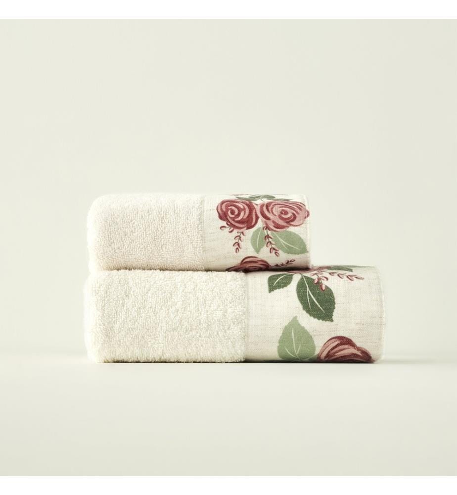 Serviette de toilette imprimée Rose 30x50 cm - Crème