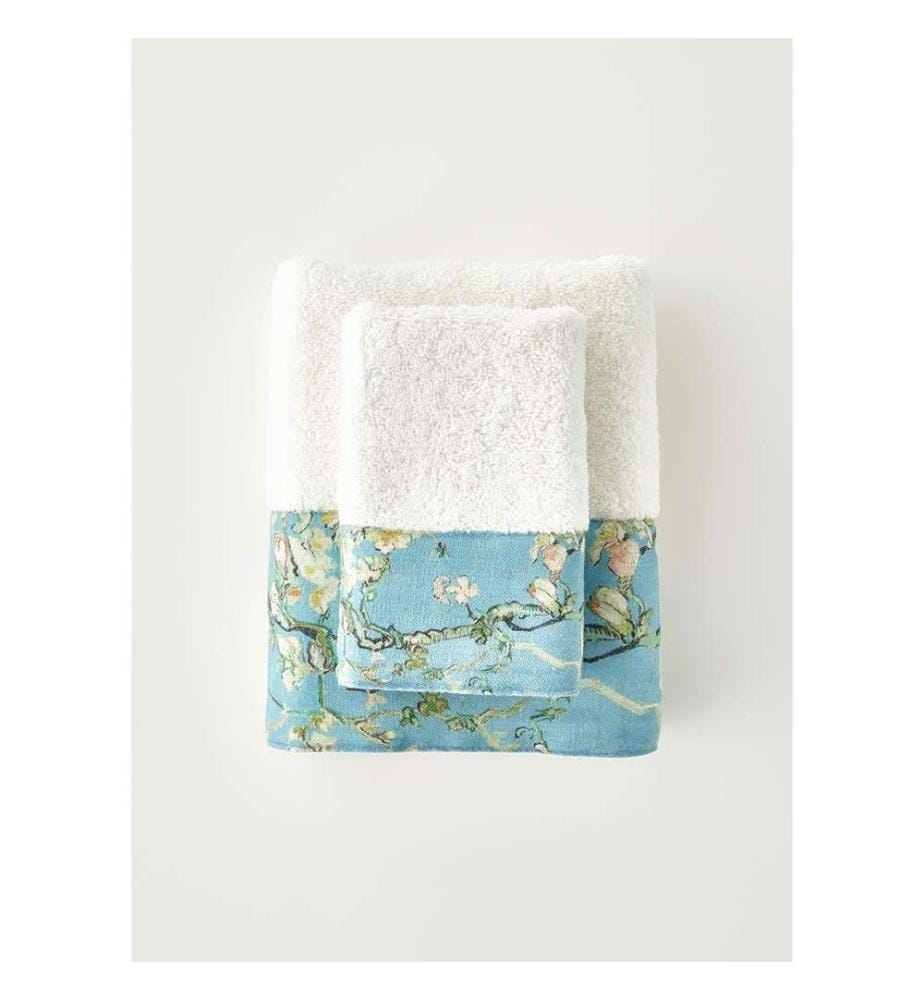 Serviette visage bord imprimé 50 x 90 cm - Turquoise