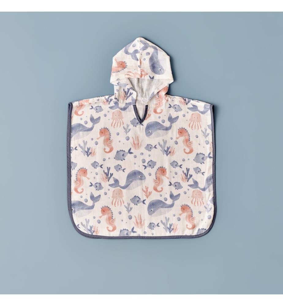 Poncho Chiffon bedruckt Marine 60x60 cm - Mehrfarbig
