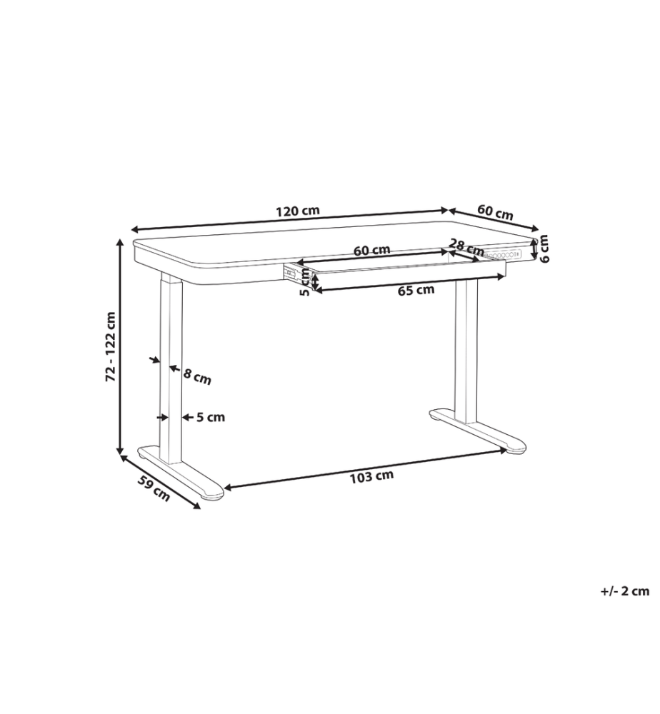 Bureau réglable en hauteur électriquement KENLY Noir 120 cm 60 cm avec port USB