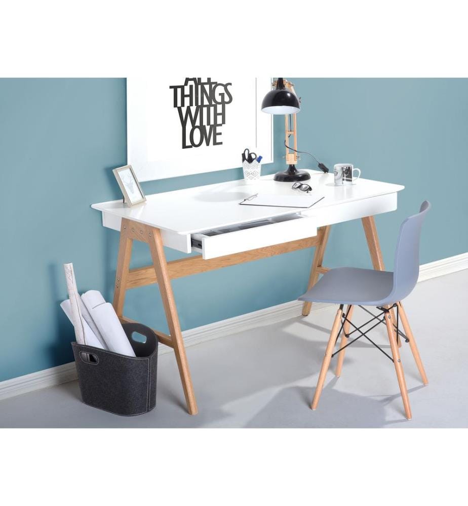 Table de bureau SHESLAY Blanc 120 cm 70 cm avec tiroirs