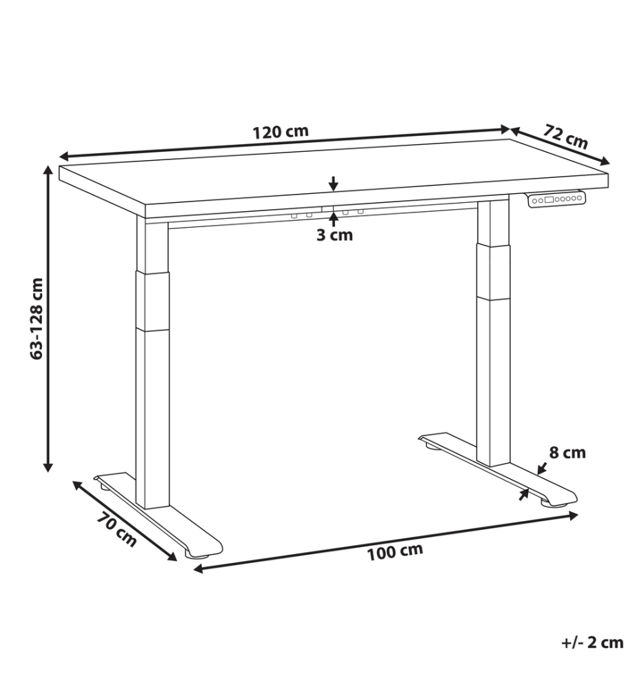 Bureau réglable en hauteur électriquement DESTINES Blanc 120 cm 72 cm
