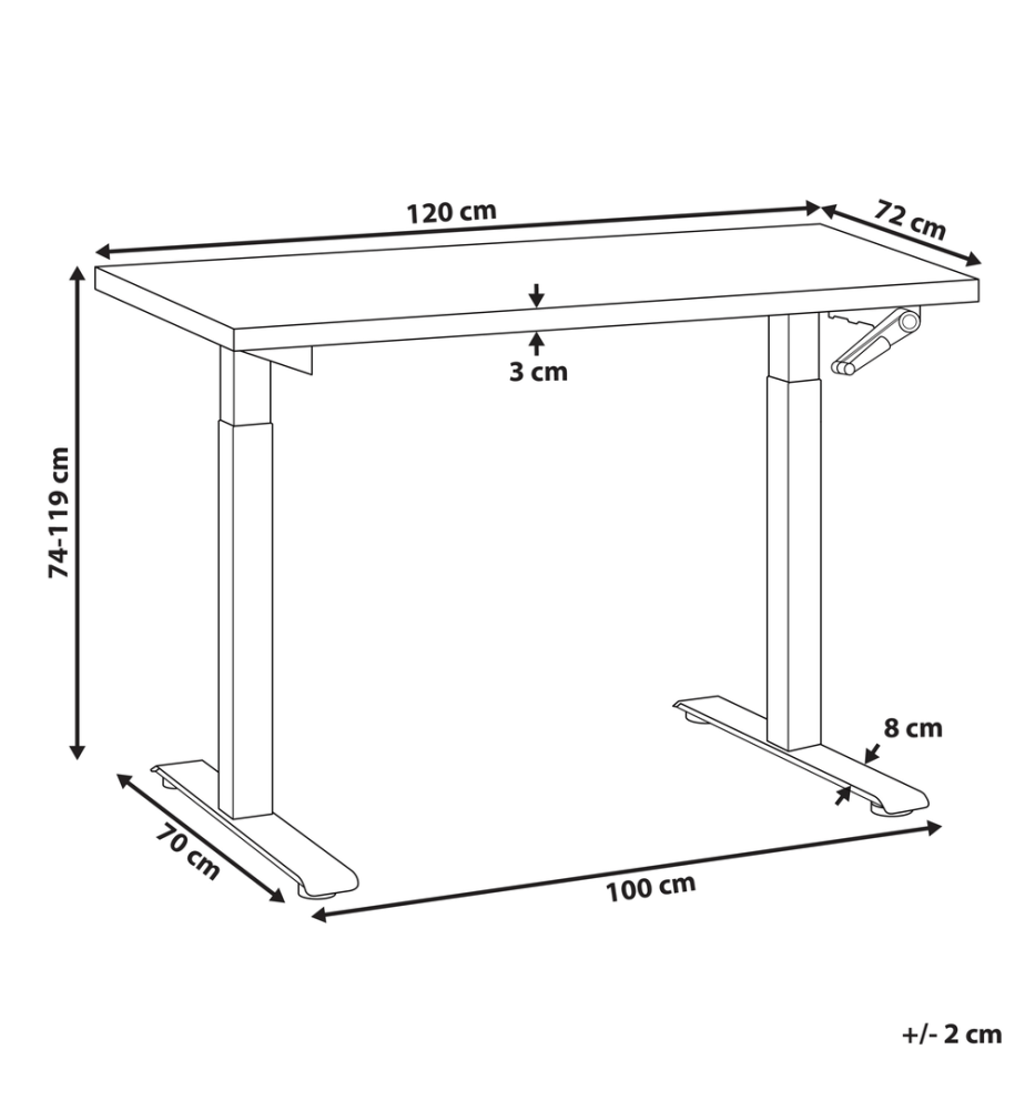 Bureau réglable en hauteur manuellement DESTINES Gris/noir 120 cm 72 cm
