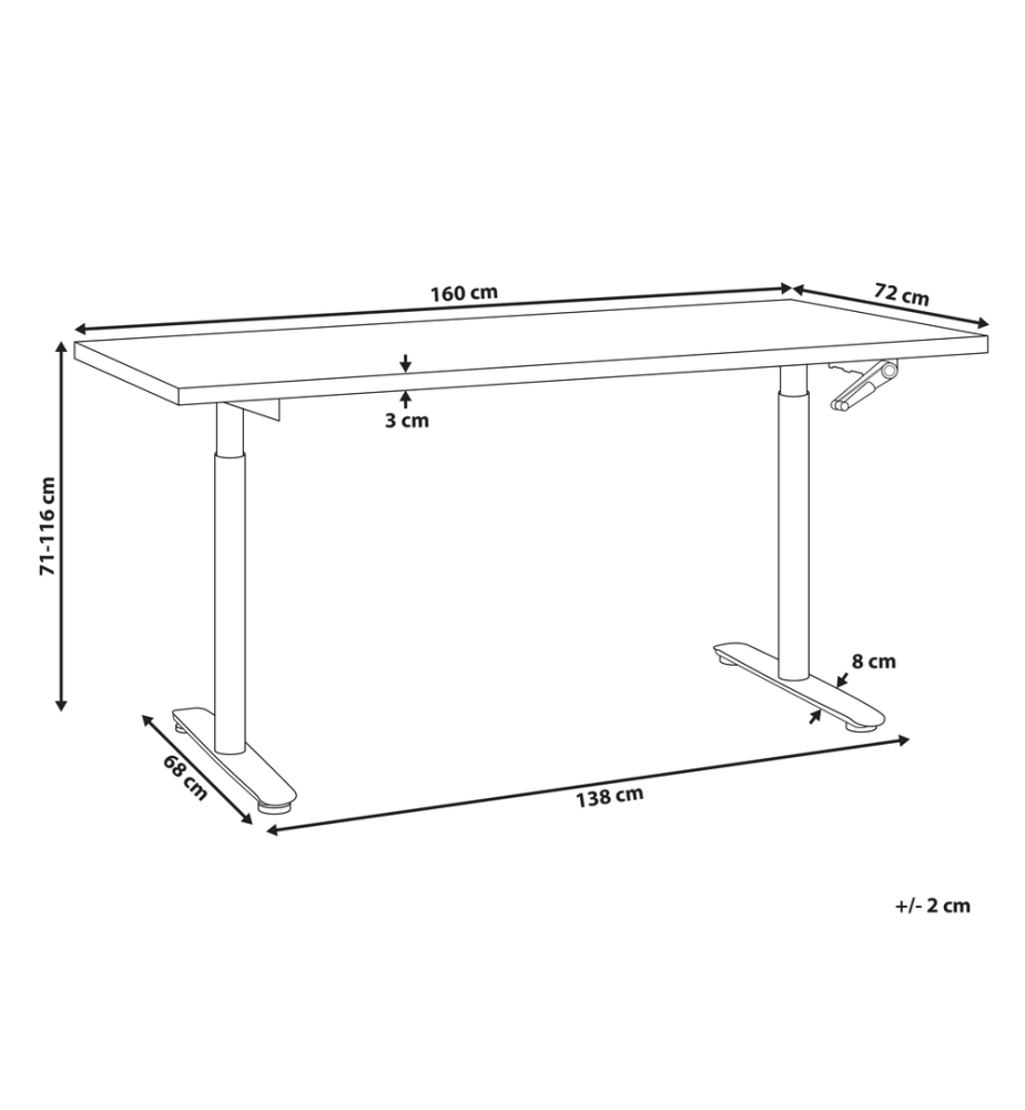 Bureau réglable en hauteur manuellement DESTINAS Noir 160 cm 72 cm