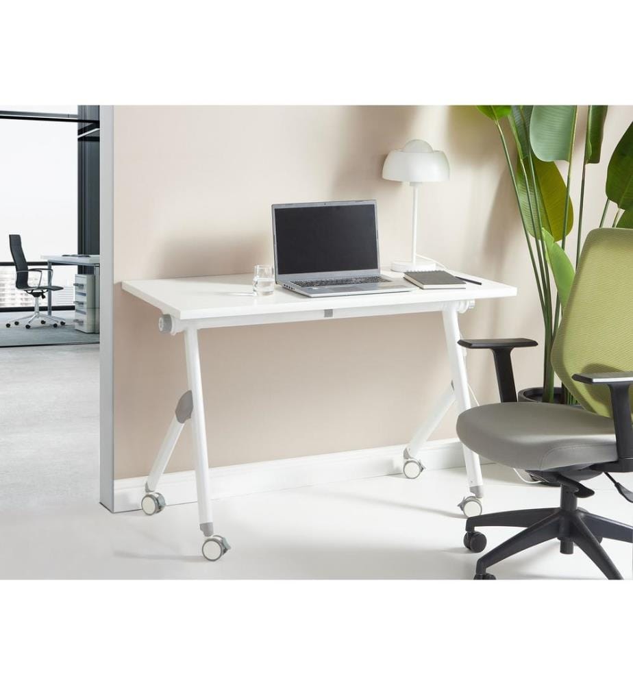 Zusammenklappbarer Schreibtisch BENDI Weiss 120 cm 60 cm mit Rädern
