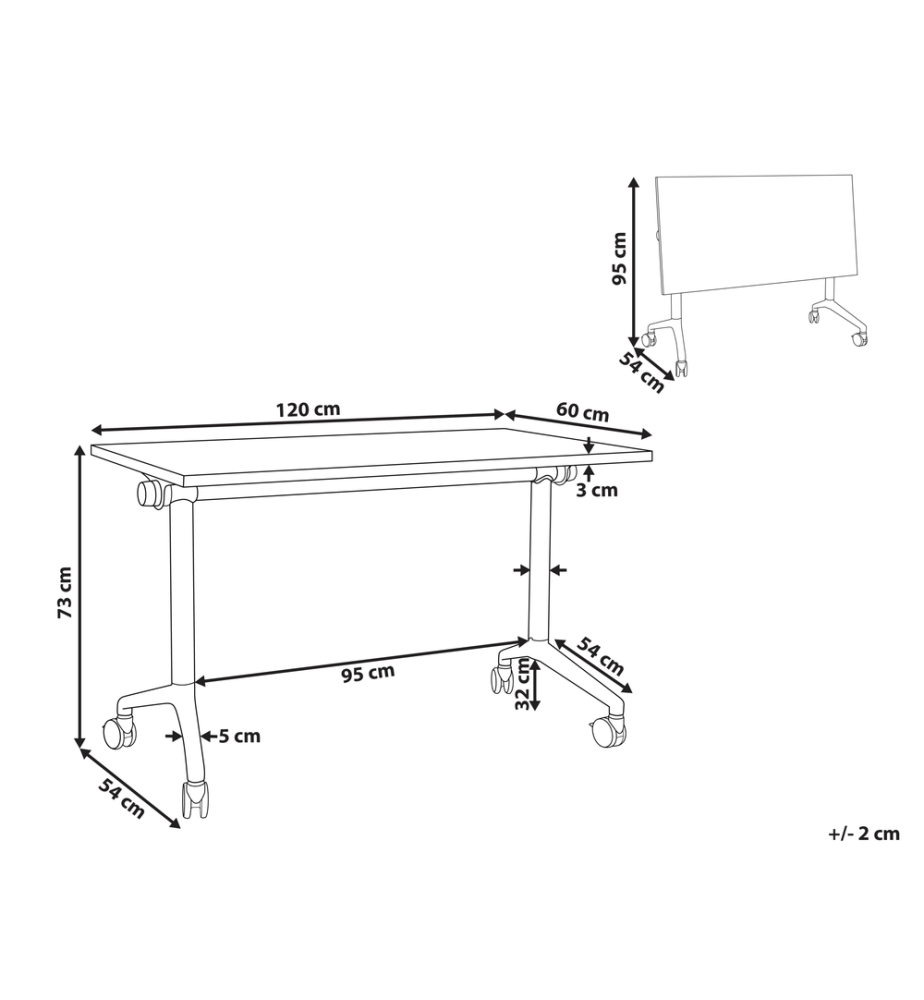 Bureau pliable CAVI Blanc 120 cm 60 cm avec roues