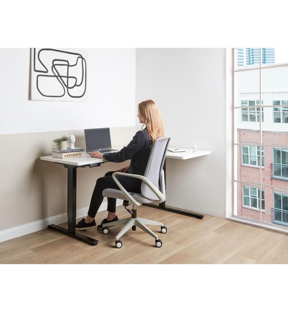 Bureau d'angle réglable électriquement DESTINES Blanc/noir 160 cm 109 cm Côté droit