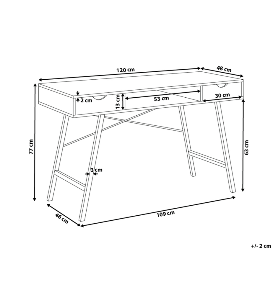 Table de bureau CLARITA Marron clair 120 cm 48 cm avec tiroirs