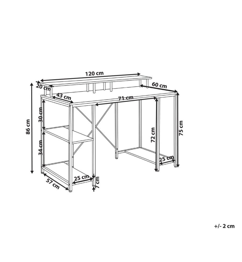 Table de bureau CADDO Blanc 120 cm 60 cm avec étagères