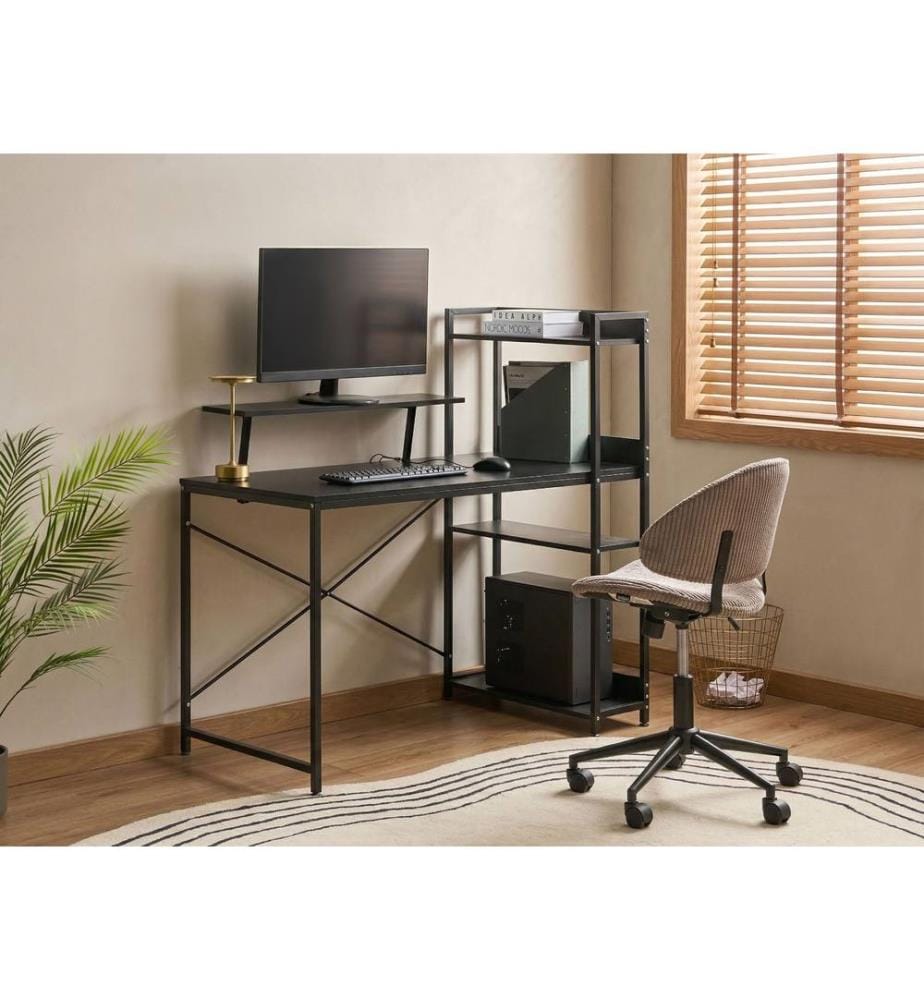 Table de bureau BILOXY Noir 120 cm 64 cm avec étagères