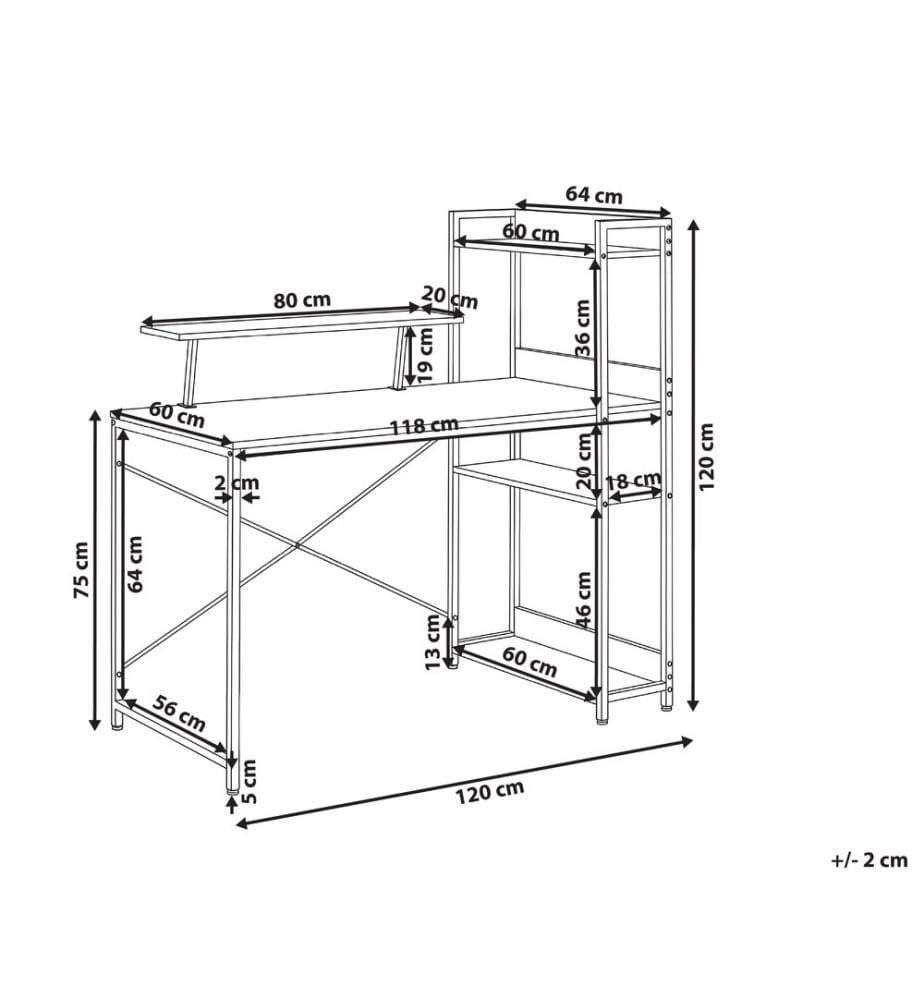 Table de bureau BILOXY Noir 120 cm 64 cm avec étagères