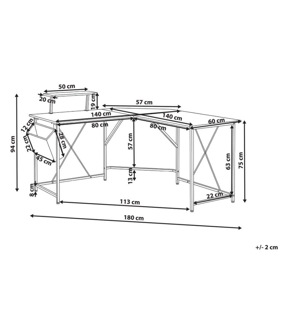 Bureau d'angle TACONY Noir 180 cm 140 cm avec rangement