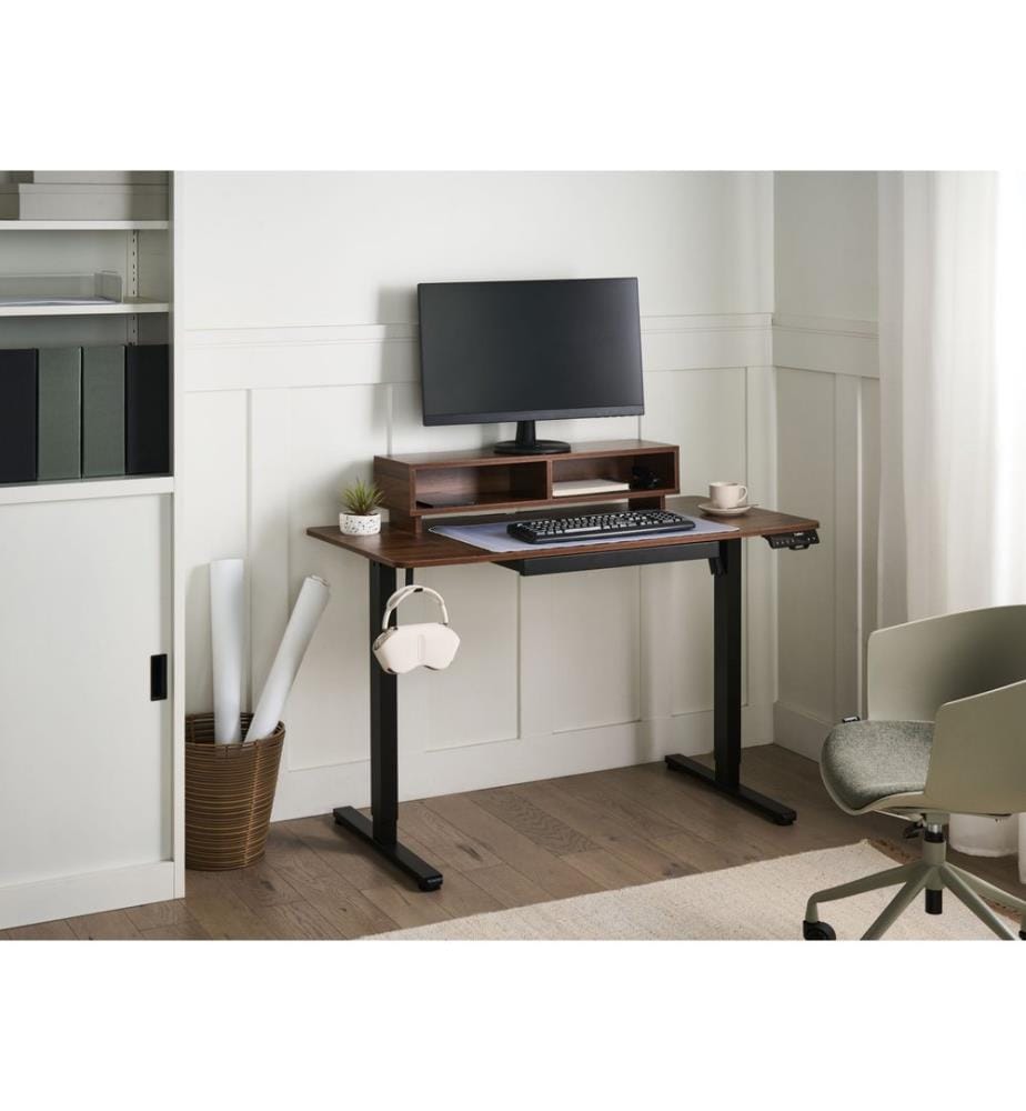 Bureau réglable en hauteur électriquement LUCAMA Marron/noir 120 cm 60 cm avec port USB