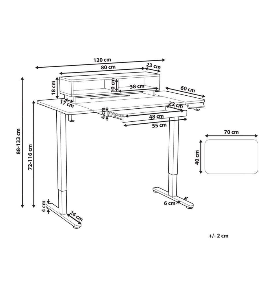 Bureau réglable en hauteur électriquement LUCAMA Marron/noir 120 cm 60 cm avec port USB