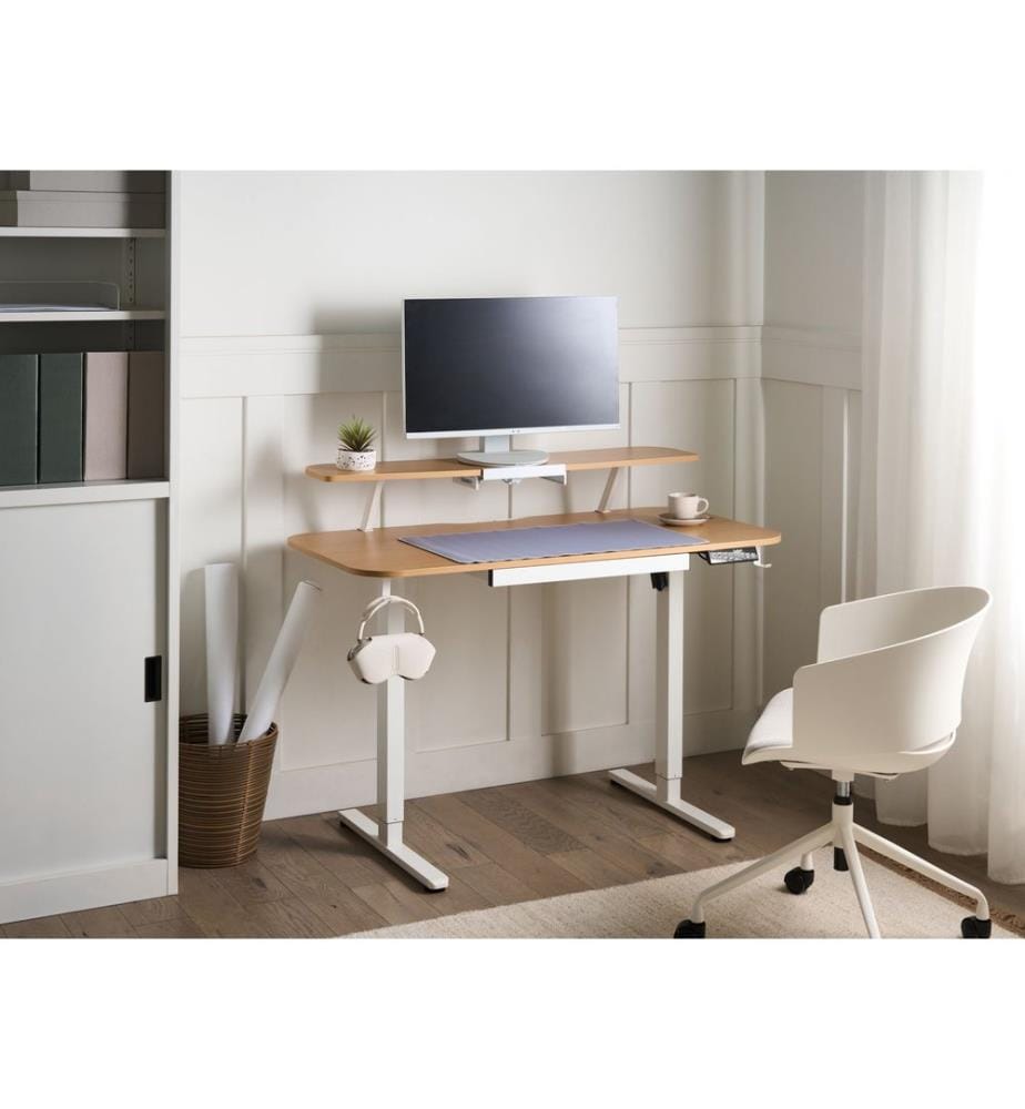 Schreibtisch elektrisch höhenverstellbar WILBANKS Hellbraun / Weiss 120 cm 60 cm mit USB-Anschluss