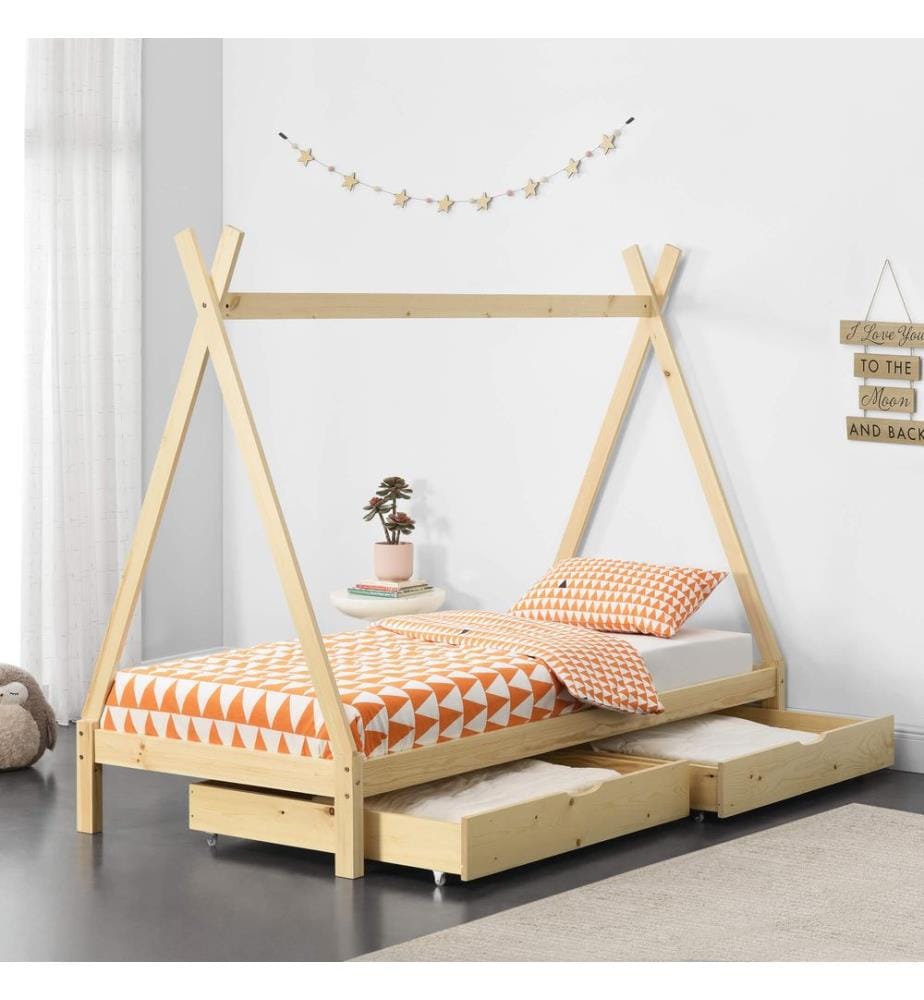 Letto per bambini Maine 90x200 cm Tipi in legno indiano
