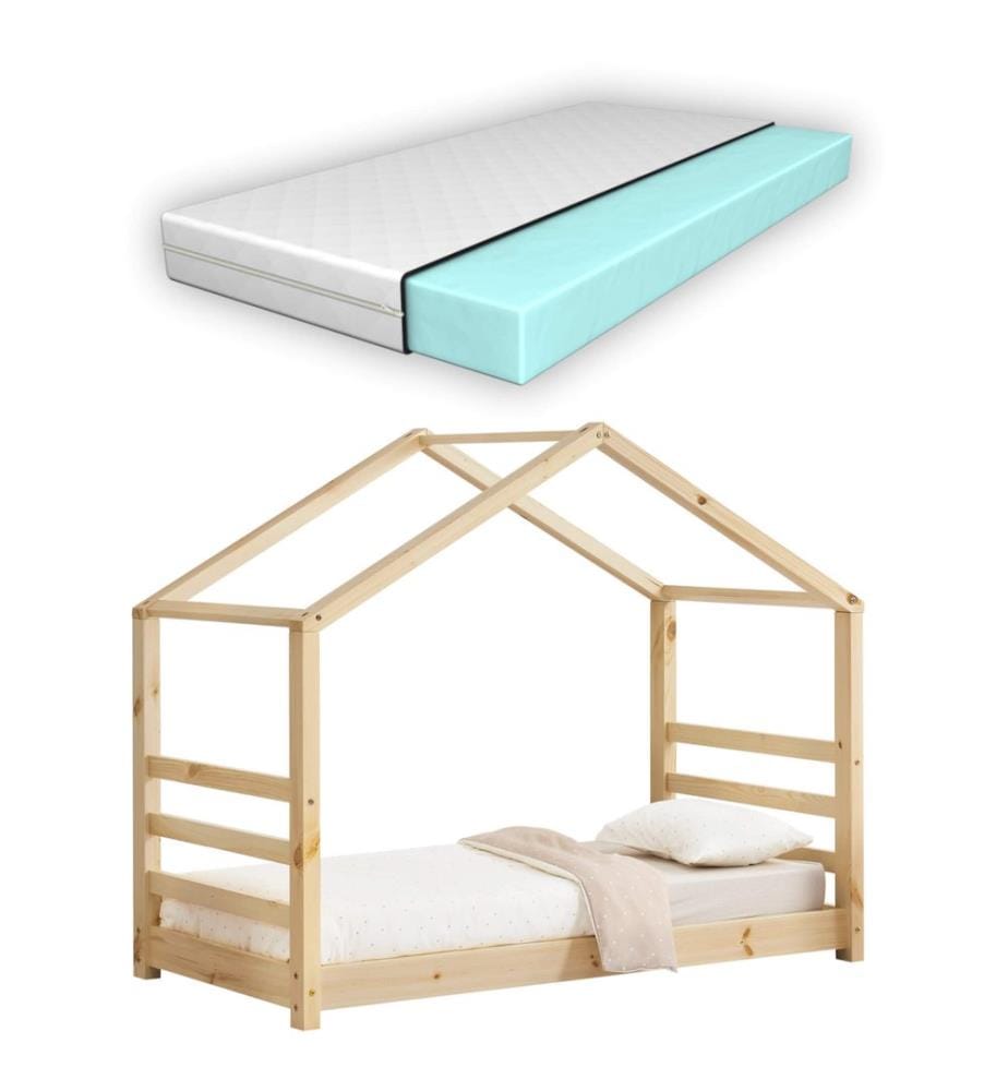 Letto per bambini Vardø 80x160 cm con materasso in legno