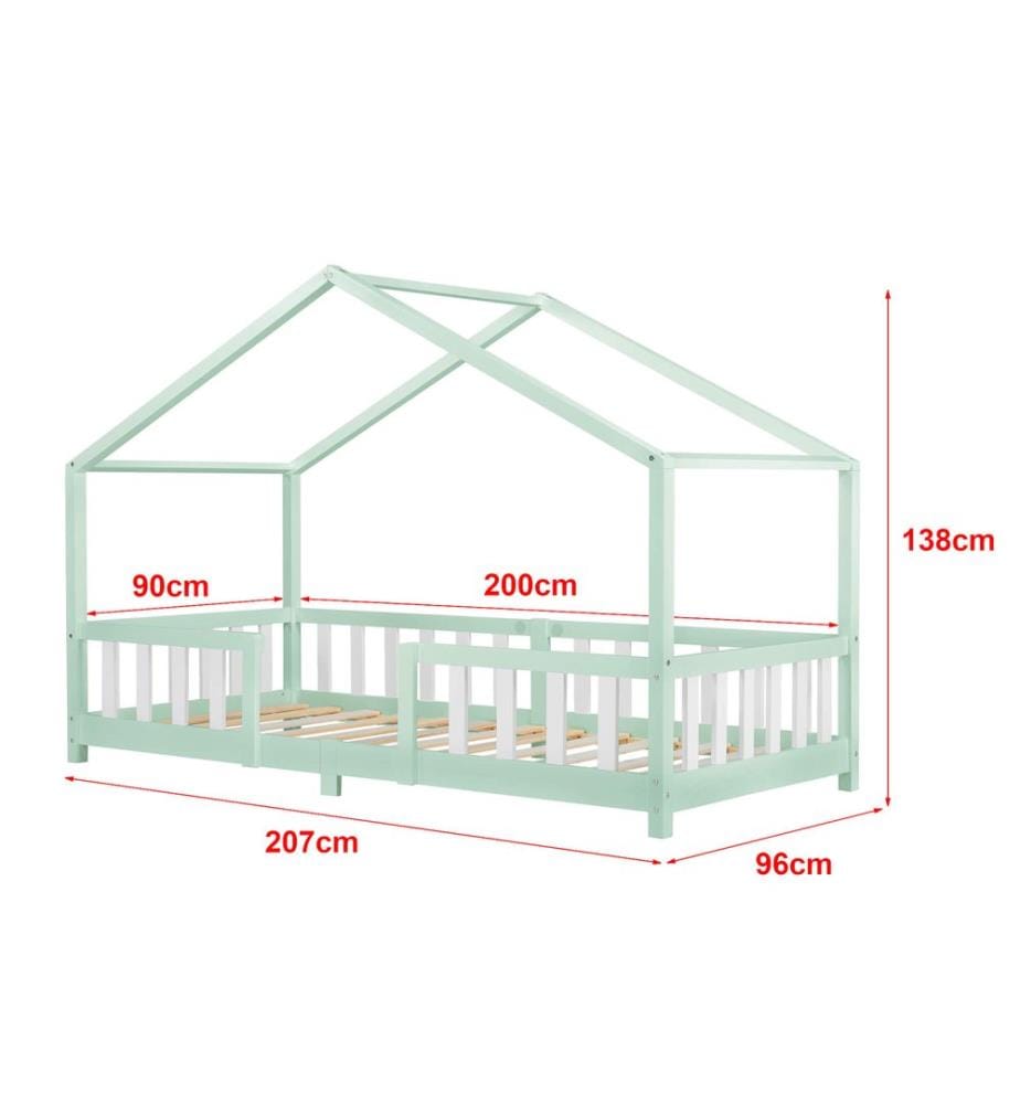 Letto per bambini Treviolo 90x200 cm con rete a doghe Legno di menta