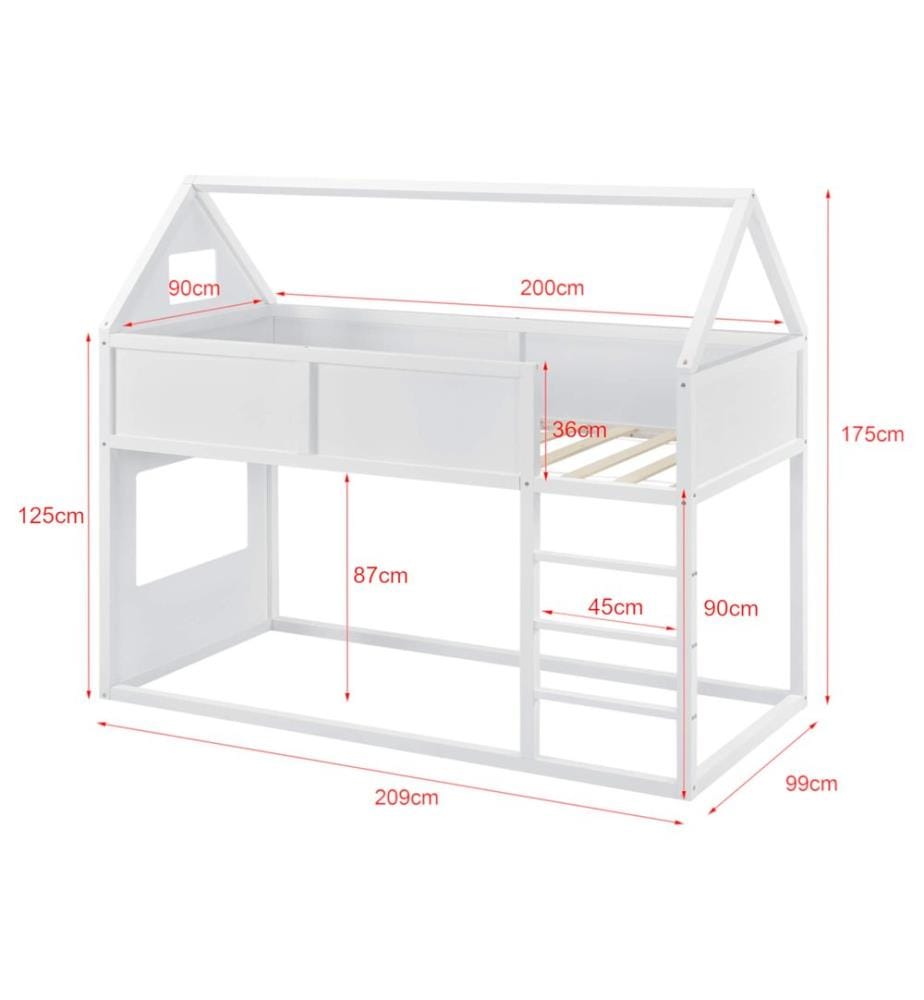 Letto per bambini Quedlinburg 90x200 cm letto a soppalco scala e materasso