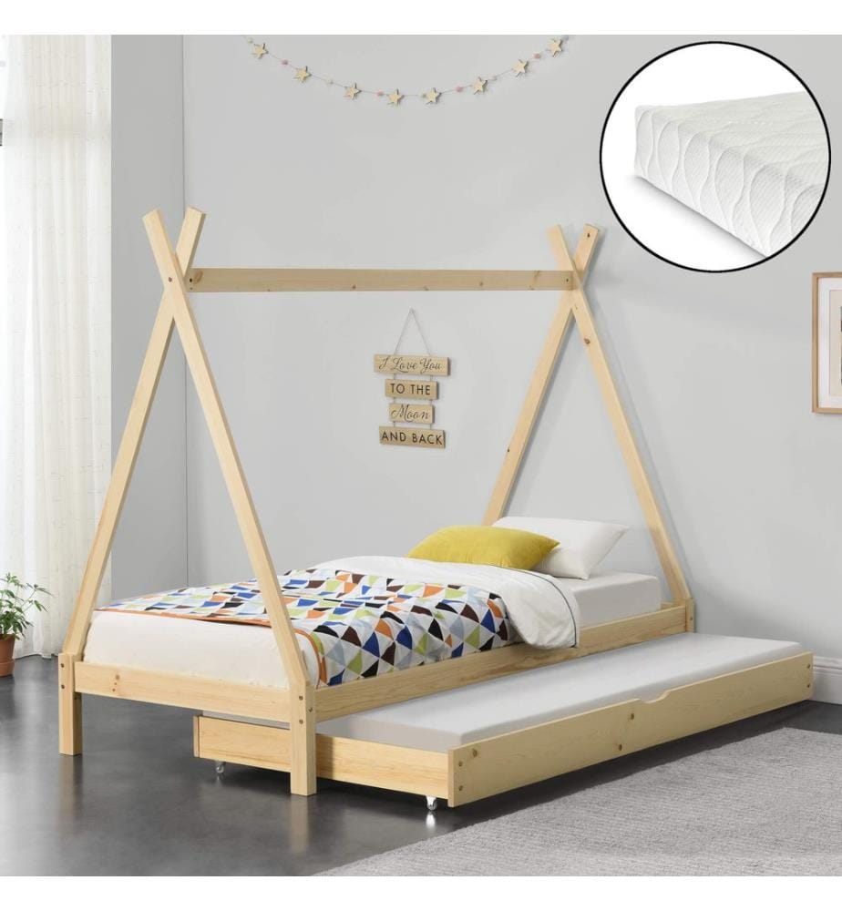 Letto per bambini con letto estraibile Cree 90x200 cm tipi con materasso