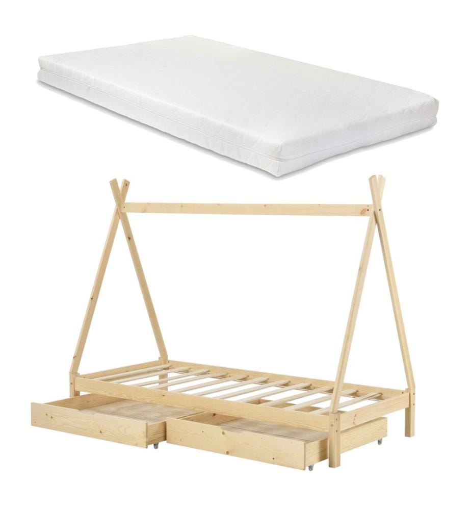 Letto per bambini Maine 90x200 cm tipi con 2 cassetti e materasso