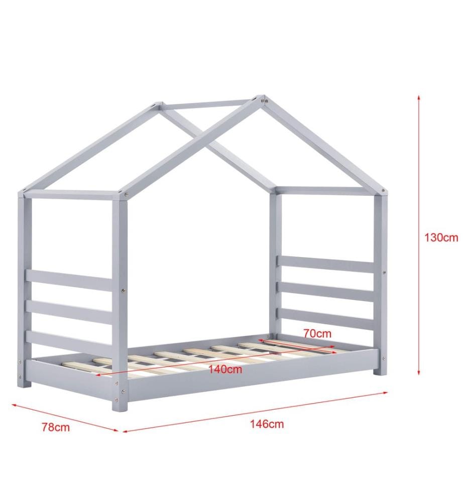 Letto per bambini Vardø 70x140 cm con materasso in legno grigio