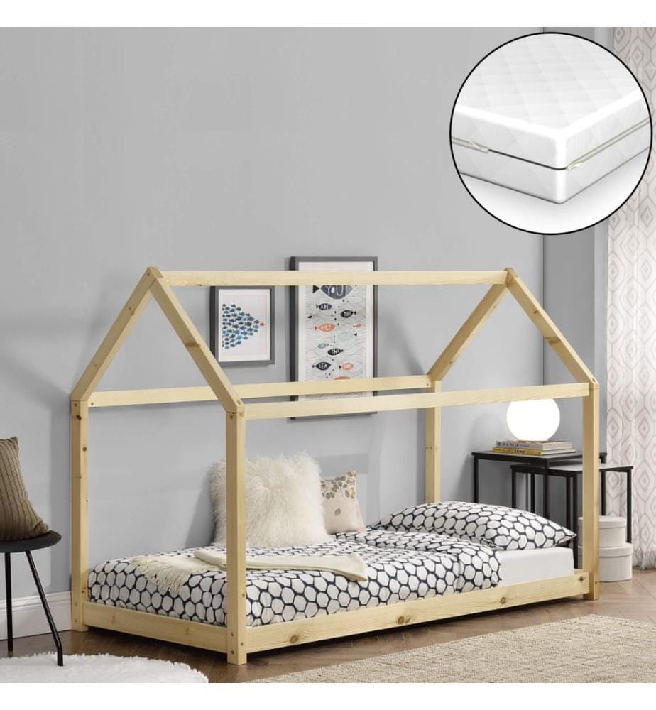 Lettino Netstal 80x160 cm con materasso in legno