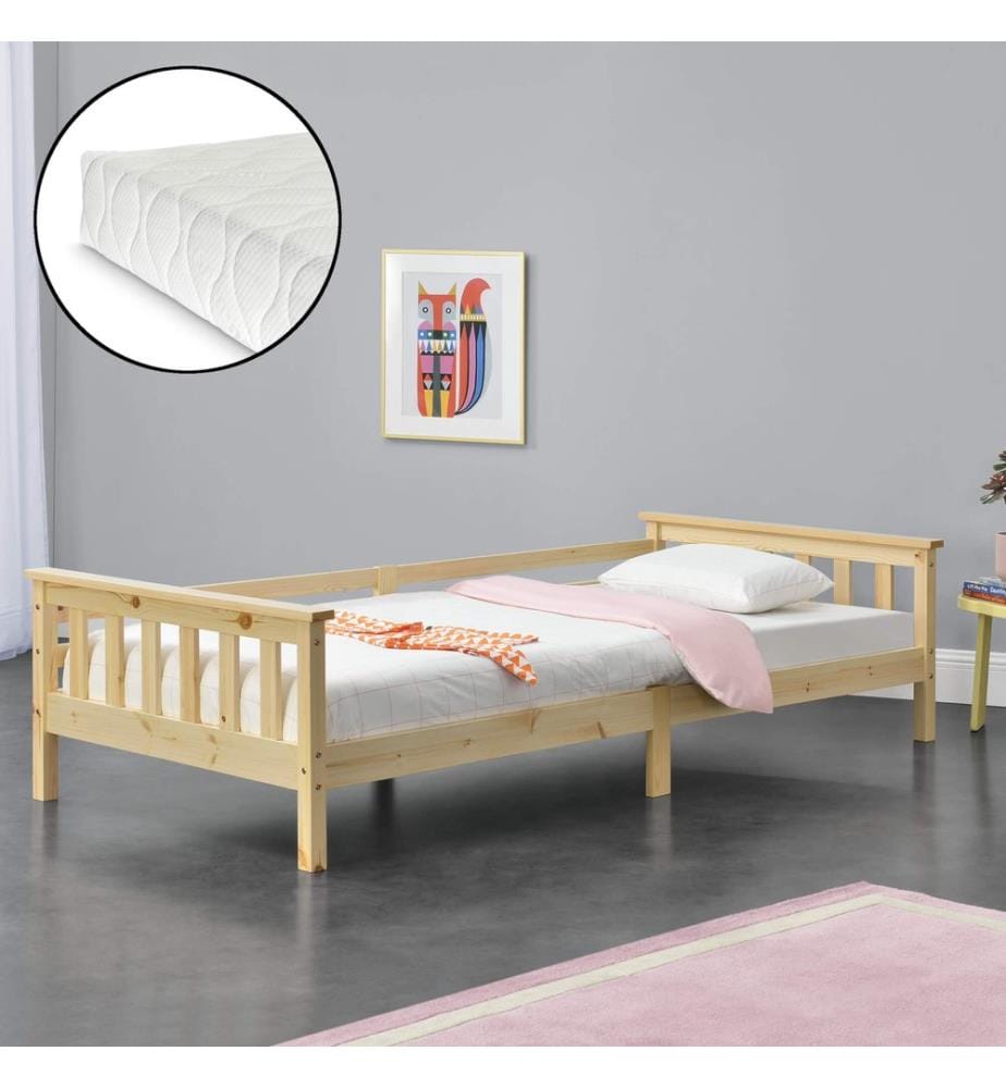 Letto per bambini Nuuk 90x200 cm con materasso e contenitore in legno
