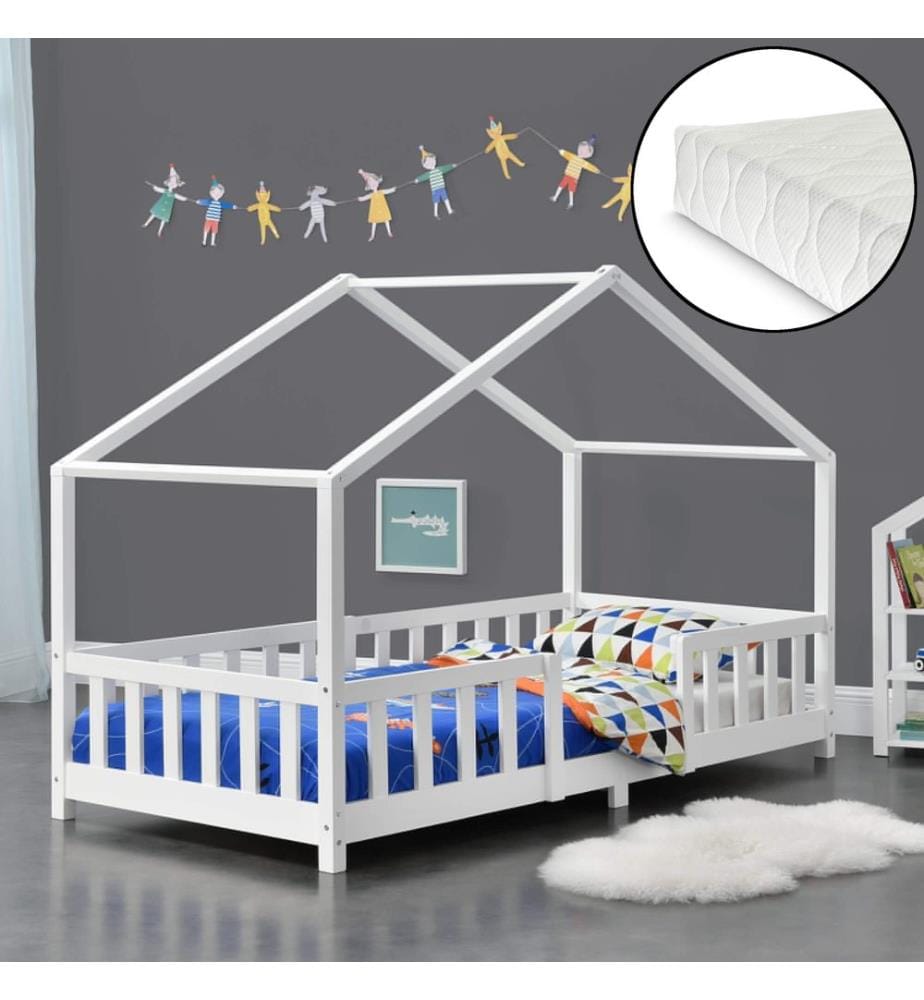 Letto per bambini Treviolo 90x200 cm con materasso e parapetto