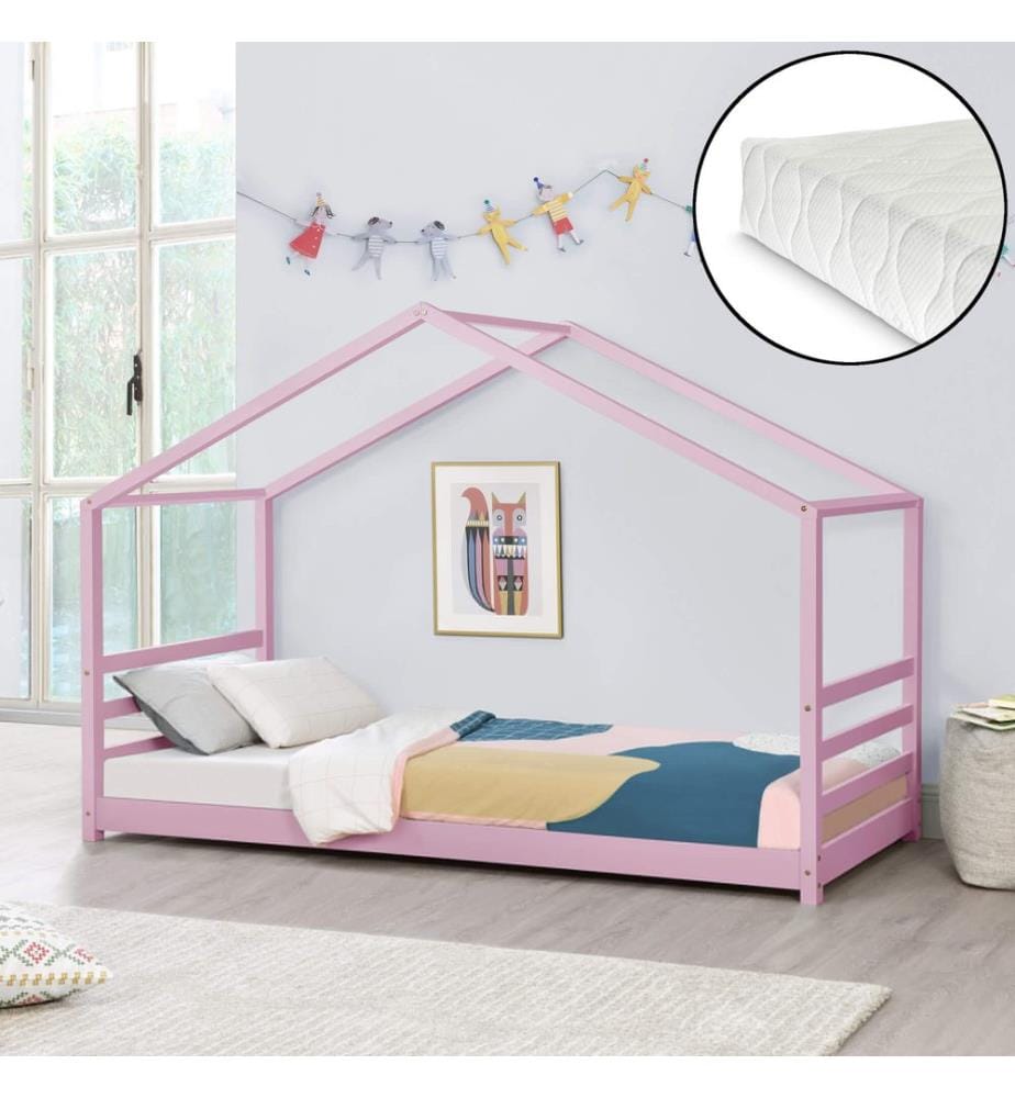Letto per bambini Vardø 90x200 cm con materasso Rosa