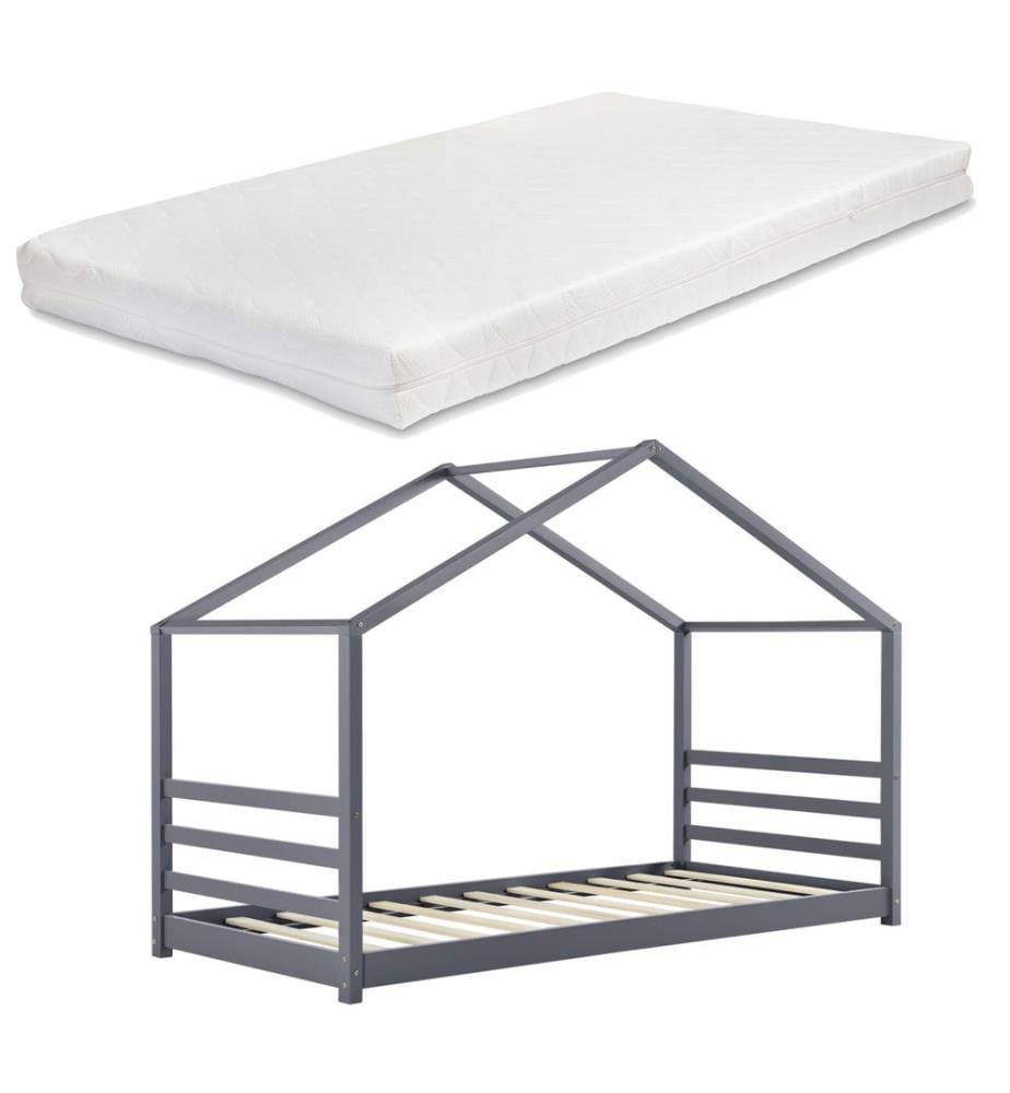 Letto per bambini Vardø 90x200 cm con materasso Grigio