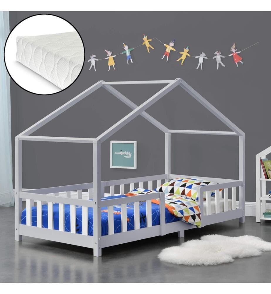 Letto per bambini Treviolo 90x200 cm con materasso e parapetto
