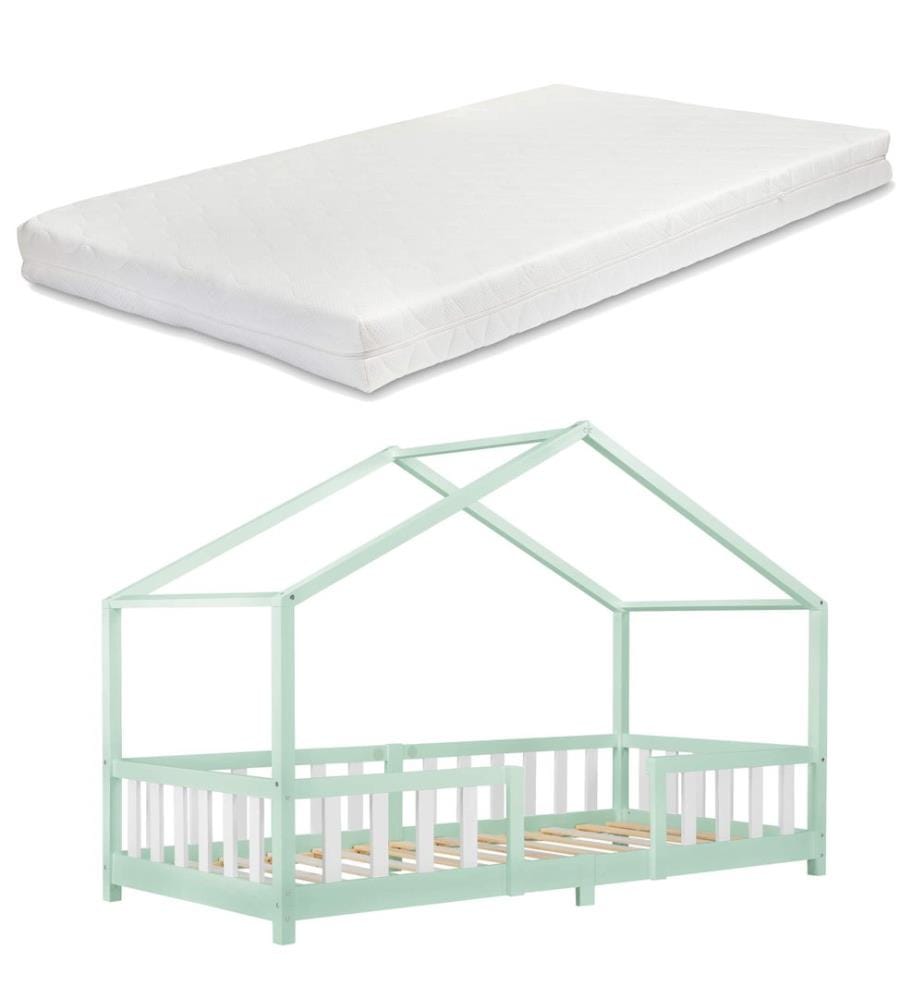 Letto per bambini Treviolo 90x200 cm con materasso e rete Mint