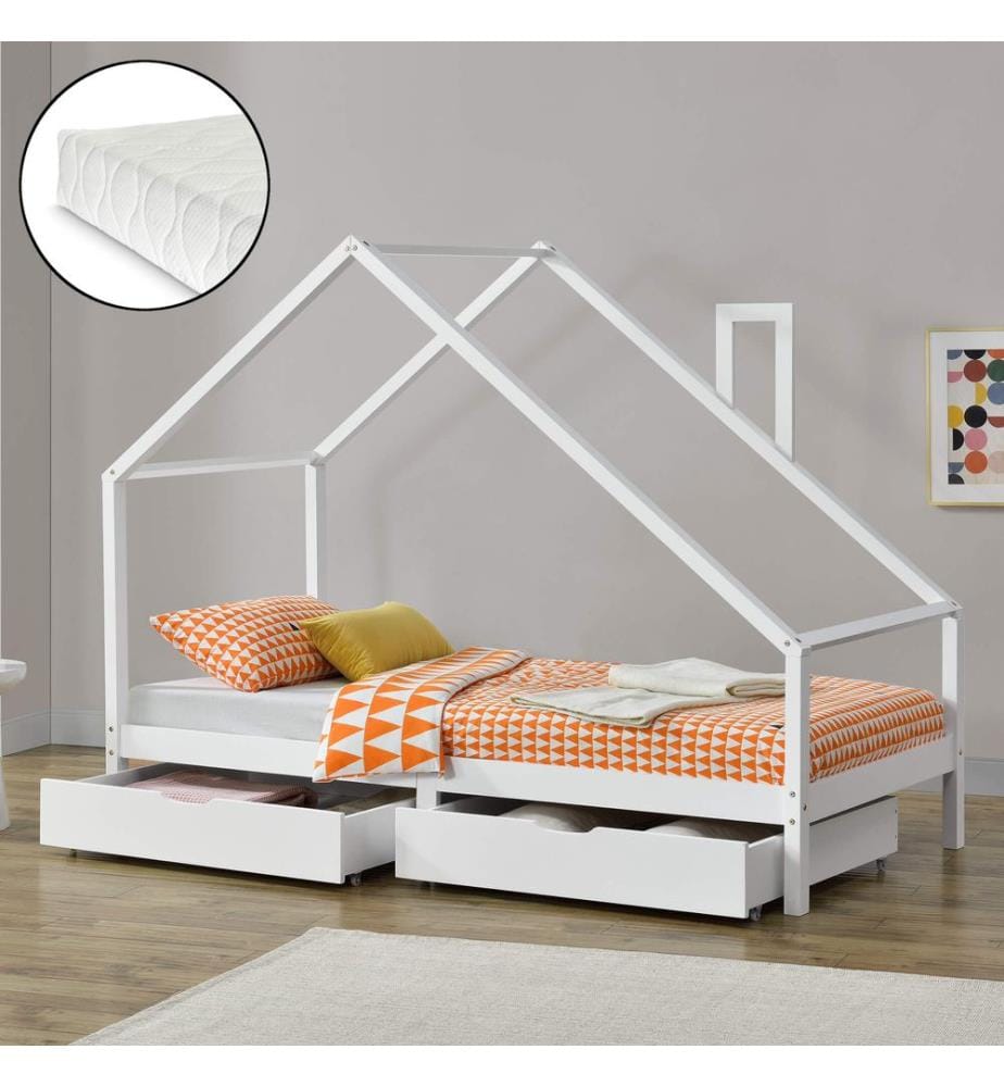 Letto per bambini Assling con 2 cassetti e materasso 90x200 cm