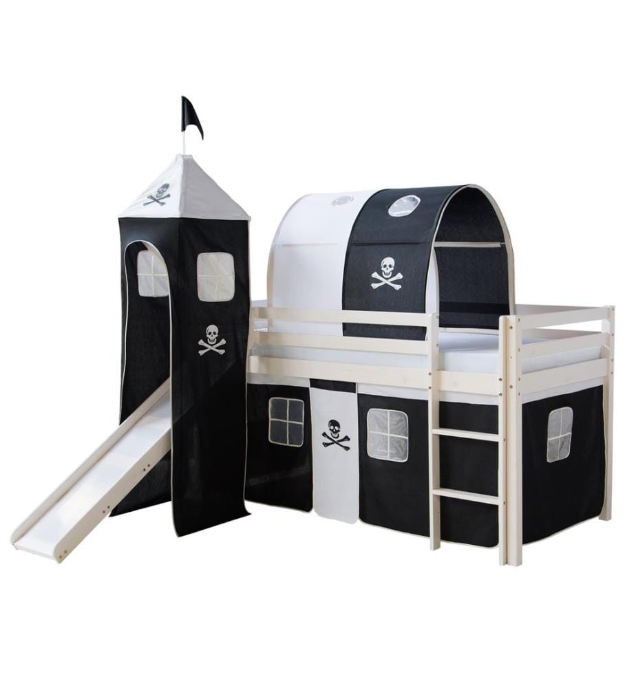 Letto a soppalco Letto per bambini 90x200 cm in legno bianco-nero