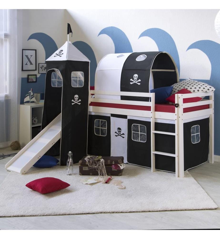 Letto a soppalco Letto per bambini 90x200 cm in legno bianco-nero