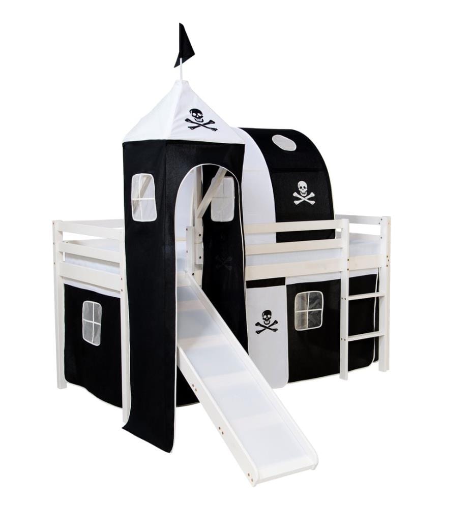 Letto a soppalco Letto per bambini 90x200 cm in legno bianco-nero