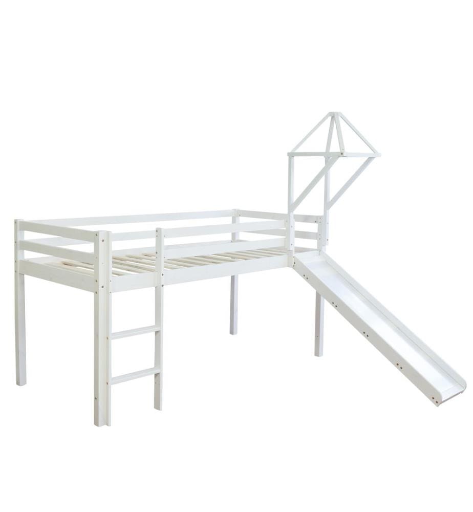Letto a soppalco Letto per bambini 90x200 cm in legno bianco-nero